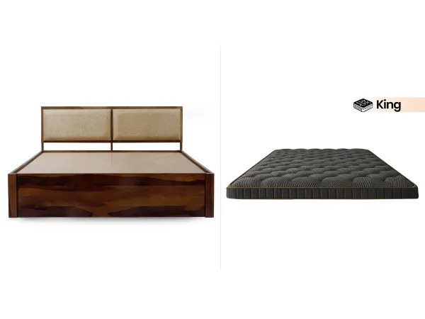 Vesta Solid Wood King Size Double Bed With Premium Foam Mattress King 78X72X4